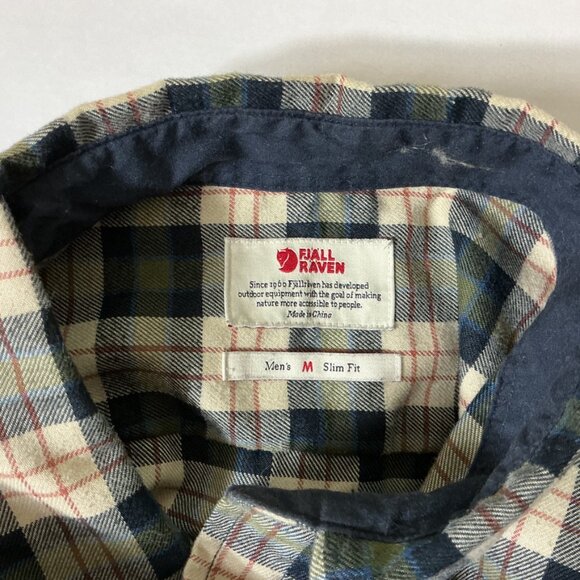 Fjallraven Men's Slim Fit Button Down Ivory, Red, Blue & Green Flannel Shirt M - Picture 4 of 5